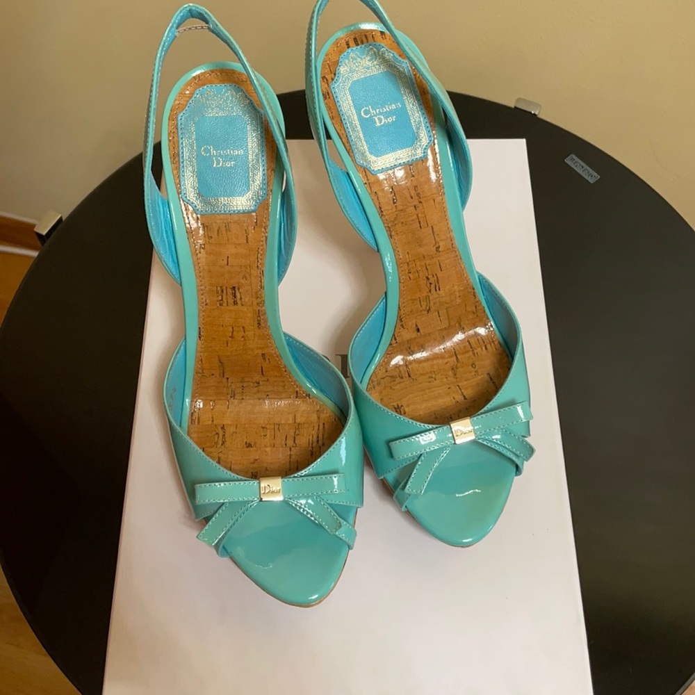 Christian Dior patent blue starlet heel .